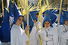 Nazarenos pequeños con palmas de la Hermandad de Cristo Rey en su Triunfal Entrada en Jerusalén