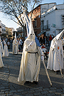 Nazareno portando la Bandera de la Virgen de la Hermandad del Transporte