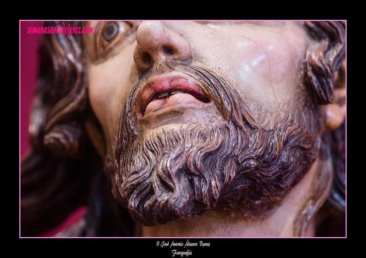 Detalle de la boca y barba de San Juan (Paso de Misterio de la Sagrada Cena)