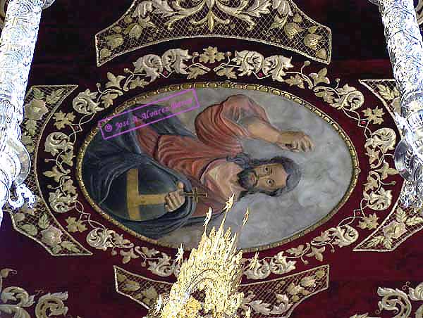 El Salvador (titular de la Hermandad y de la Catedral) en la Gloria del techo de palio del paso de Nuestra Señora del Socorro