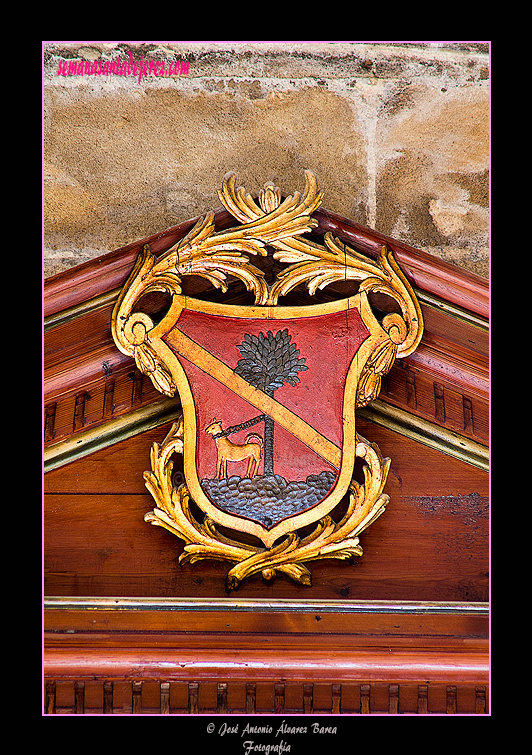 Escudo de la familia Rodríguez de Medina en el ático del retablo de San Caralampio (Santa Iglesia Catedral)