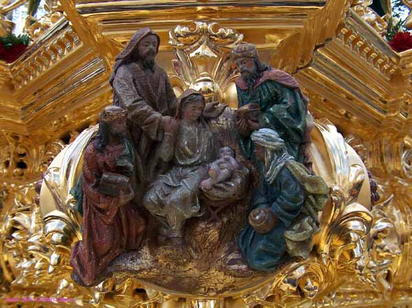 Cartela de la Adoracion en la canastilla del Paso del Santisimo Cristo de la Clemencia en la Traición de Judas 