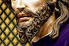 Detalle de la boca y barba del Santísimo Cristo de la Clemencia en la Traición de Judas