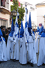Nazarenos portando las Banderas de la Virgen de la Hermandad de Cristo Rey en su Triunfal Entrada en Jerusalén