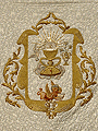 Detalle de la Bandera Sacramental de la Hermandad de la Sagrada Cena: Escudo central