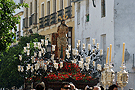 18 de Octubre de 2009. Traslado del Señor de la Sagrada Flagelación a la Catedral para los Cultos del 250º Aniversario de la Imagen. Va sobre el paso del Cristo de la Expiracion (Foto: Jose A.Alvarez Barea)