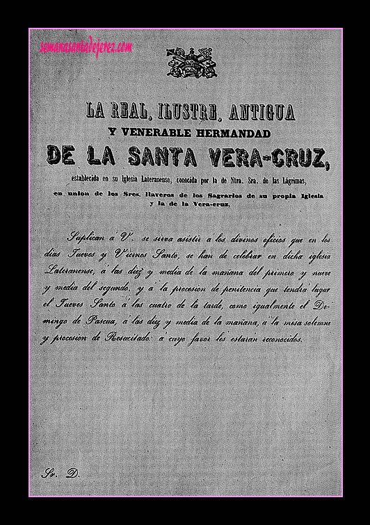 Convocatoria antigua a los Santos Oficios organizados por la Hermandad de la Vera-Cruz.