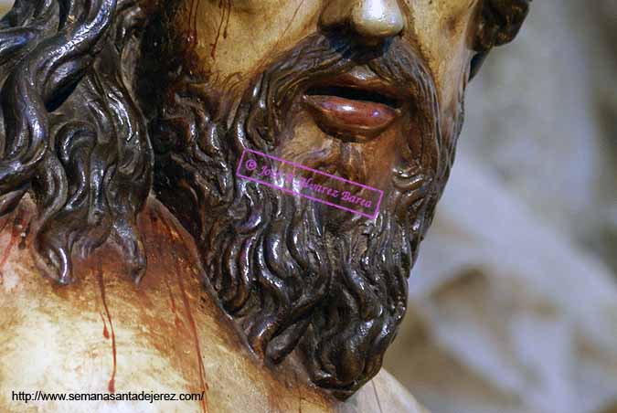 Detalle de la boca y barba del Santísimo Cristo de la Esperanza