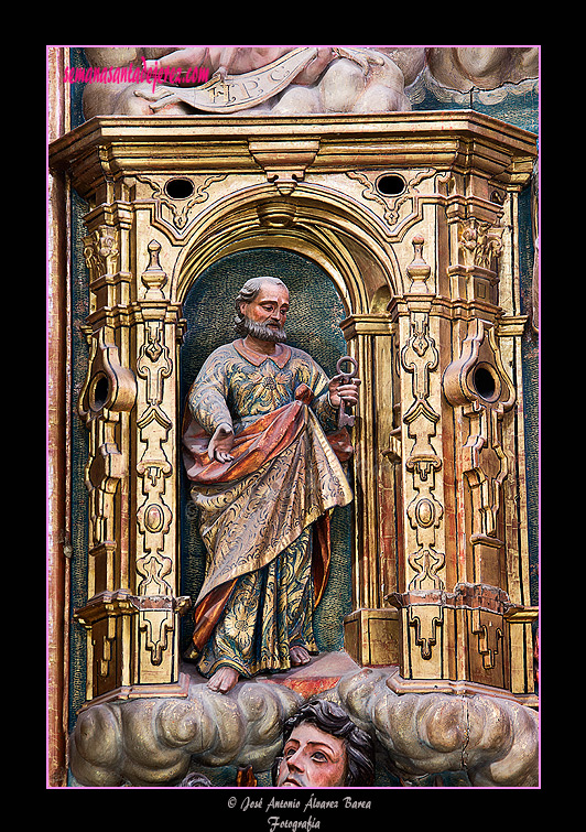 Detalle de San Pedro a las puertas del Cielo (Retablo de Ánimas - Iglesia de San Miguel)