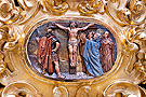 Cartela del lateral izquierdo del respiradero del Paso de Nuestro Padre Jesús de la Vía-Crucis - 12º Estación: Jesús muere en la Cruz