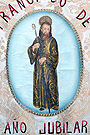 Detalle de la pintura central del Estandarte Franciscano de la Hermandad de la Soledad 