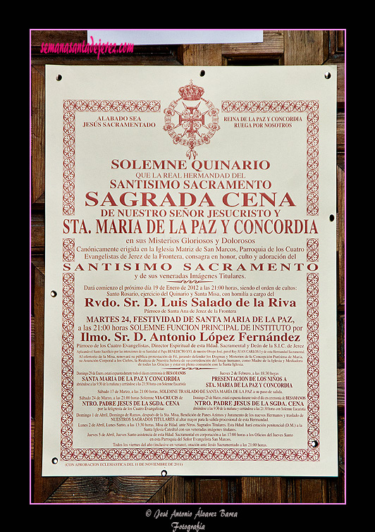 Convocatoria de Cultos de la Hermandad de la Sagrada Cena 2012