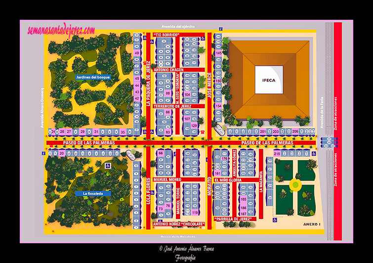 Plano de las casetas cofrades en la Feria del Caballo de Jerez 2012