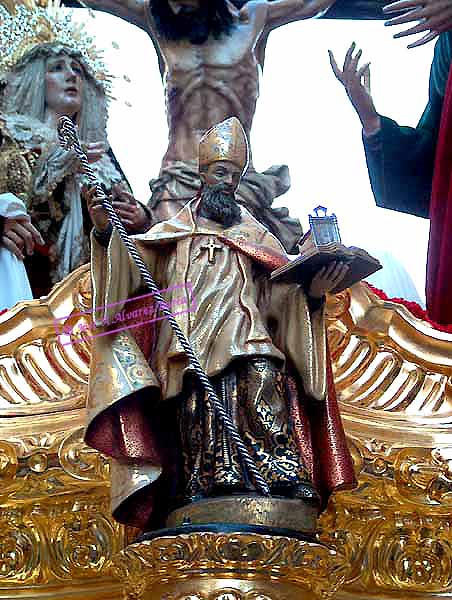 Imagen de San Agust&iacute;n en el frontal de la canastilla del Paso de Misterio del Santisimo Cristo del Amor 