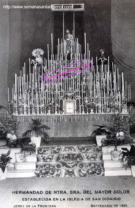 Altar de Cultos de la Hermandad del Mayor Dolor. Septenario de 1928 (Foto: Javier González Ragel)