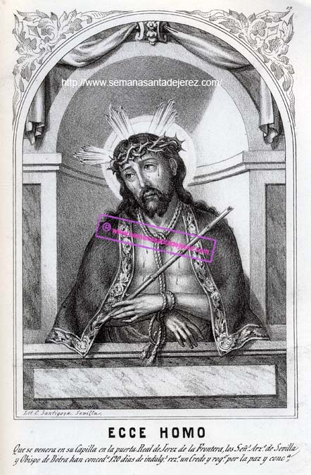 Litografía antigua de la imagen del Señor de la Puerta Real (Lit: G. de Santigosa, Sevilla ca. 1860)