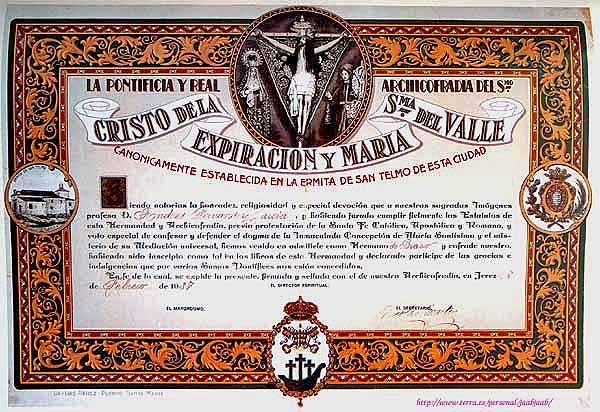 Patente o credencial que entregaba la Hermandad del Cristo en los años 30