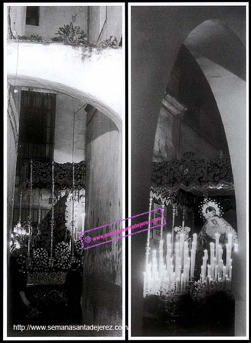 Nuestra Señora de la Piedad de recogida a la Capilla del Calvario. En la primera foto por calle Francos delante de la casa Cuna, años 70. En la segunda foto por calle Padre Rego, al fondo la Iglesia de la Compañía de Jesús, años 80. (Fotos: Diego Romero Favieri)